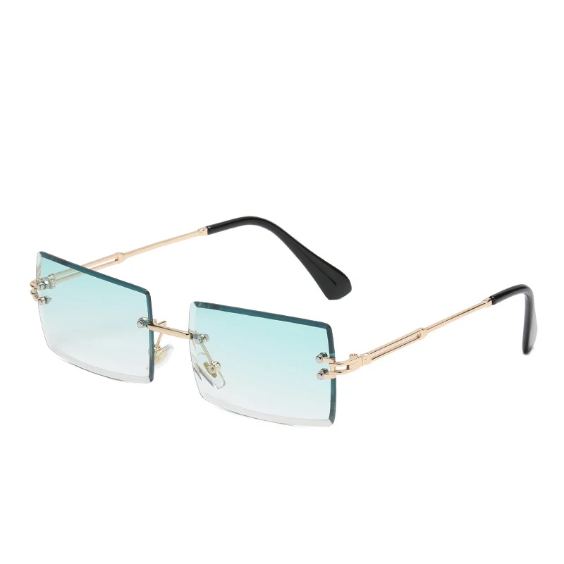

Fashionable Retro Vintage Tinted Small Rectangle Rimless Frames Women Men Glases Sunglasses 2021