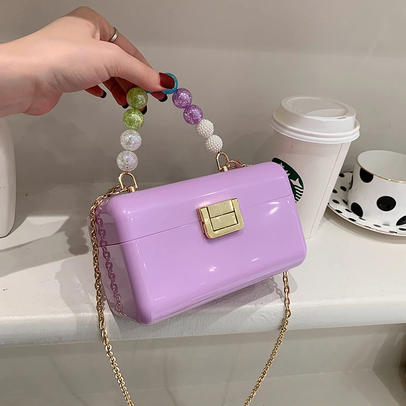 

2021 Summer Fashion Girls Candy Color Hand Bags Popular Jelly Box Handbags For Woman Cute Purses