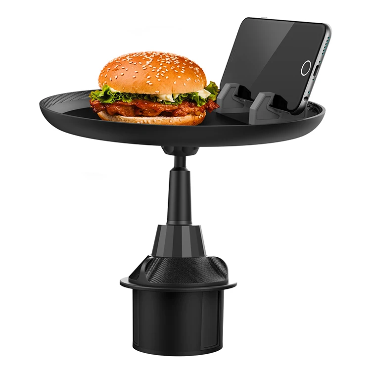 

New arrival 360 Degree rotation food tray with cup holder snack tray with cup holder coffee drink cup holder tray for car