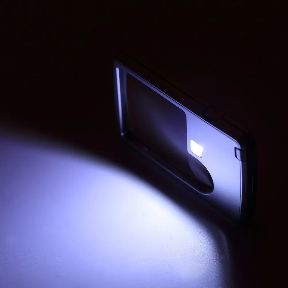 lupa cuadrada de bolsillo con lupa cuadrada de bolsillo con luz LED Lupa de tamaño de tarjeta de crédito lente 3X 6X con funda de cuero 