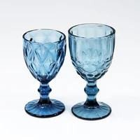 

Factory Wholesale glassware Colored Goblet wine glasses Water Glass Pressed Blue Glass Goblets Vintage