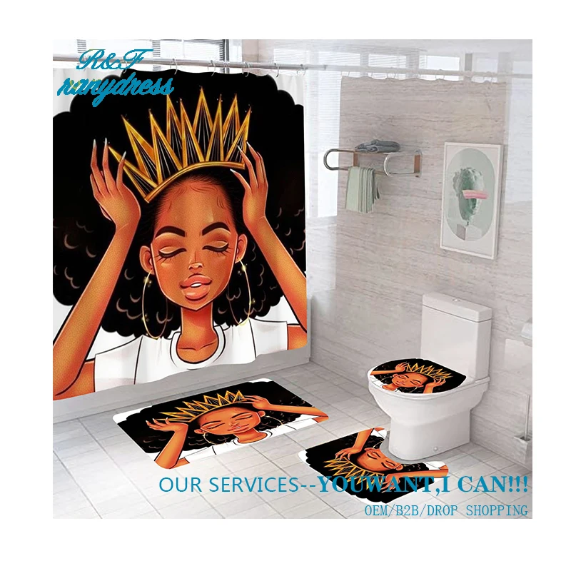 

Digital printing waterproof polyester African girl portrait 3D Thick waterproof Custom Polyester shower curtain, Picture