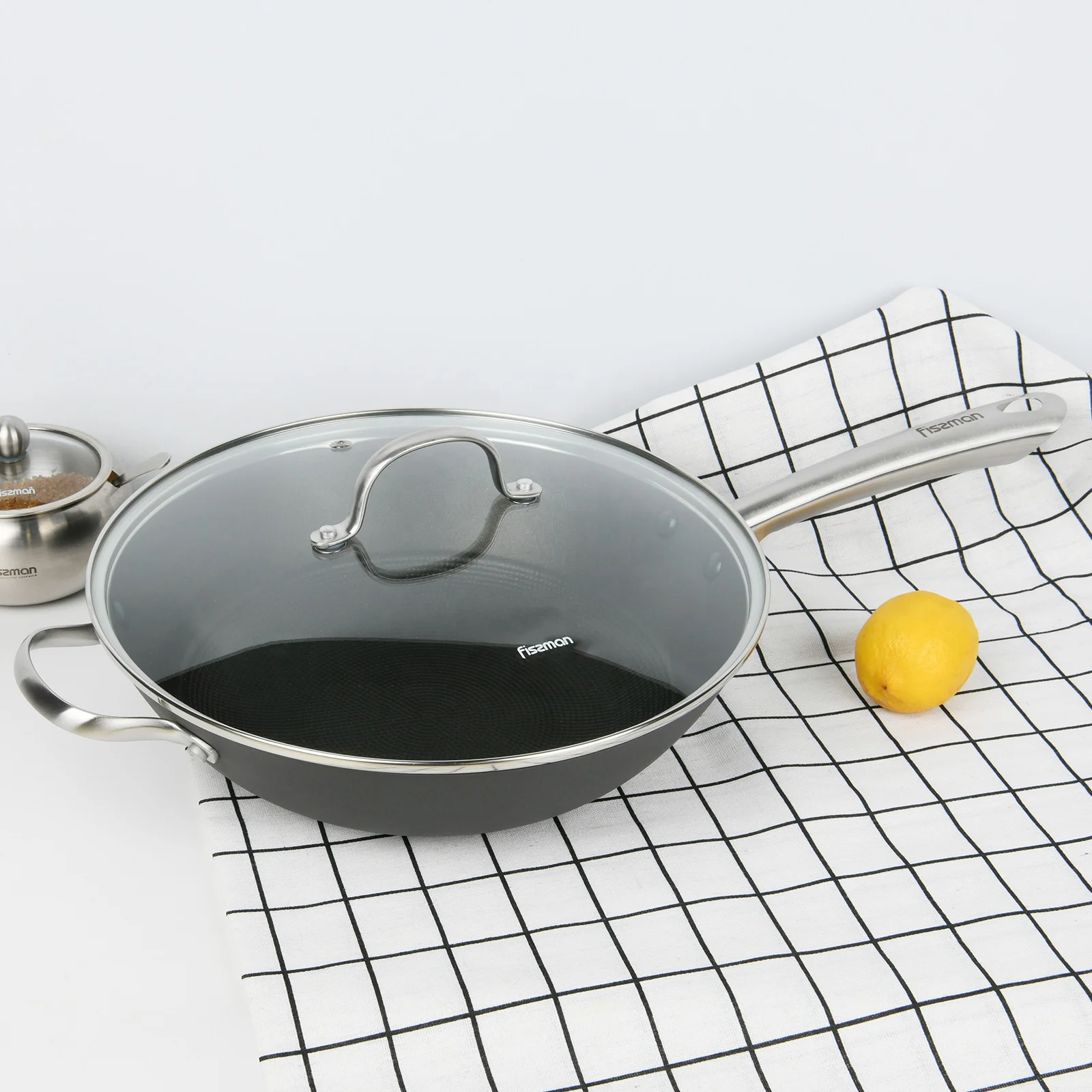 Fissman Cast Iron Wok Iron Woks Deep Frying Pan Cookware With Glass