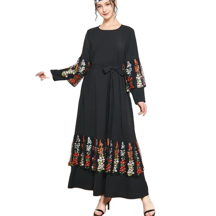 

Pakistani embroidered dresses lace contrast colors muslim dress, Black