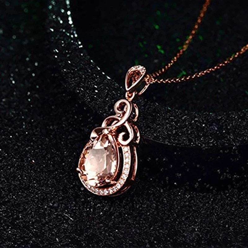 

Rose gold diamond accessories natural morganite high-end color treasure pendant necklace women, Picture