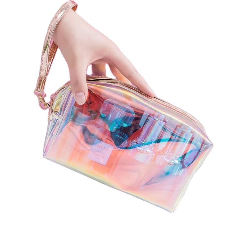 

Amazon Hot sales holographic TPU Laser cosmetic bag Ziplock Pouch lady bag, Colorful