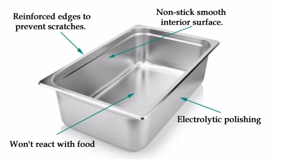 Customized 1/6 15cm Depth Stainless Steel Gastronorm Kitchenware Accessories Metal Stainless Steel Gastronorm Container GN Pan