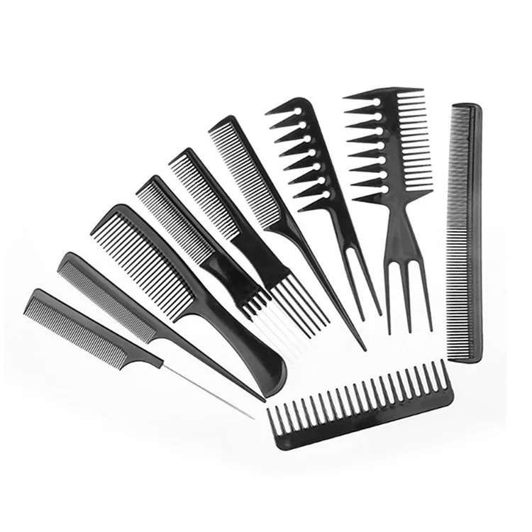 

Professional 10 pcs black salon hair styling hairdressing plastic barbers brush combs set