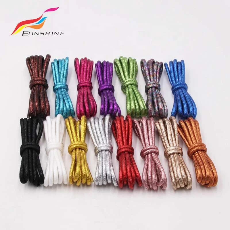 

Shoelace Maker Wholesale 115cm Rainbow Shiny Bling Glistening Round Metallic Rope Shoelace, 15 colors you can choose