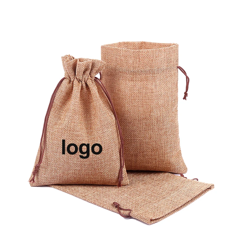 

Custom Logo Burlap Gift Bags Wedding Hessian Jute Bags Linen Jewelry Pouches with Drawstring for Birthday Party Present