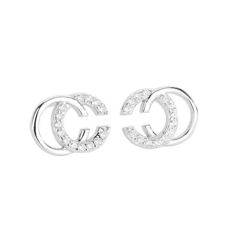 

925 silver letter jewelry influx of people classic Korean fashion temperament double CC female earrings, Picture