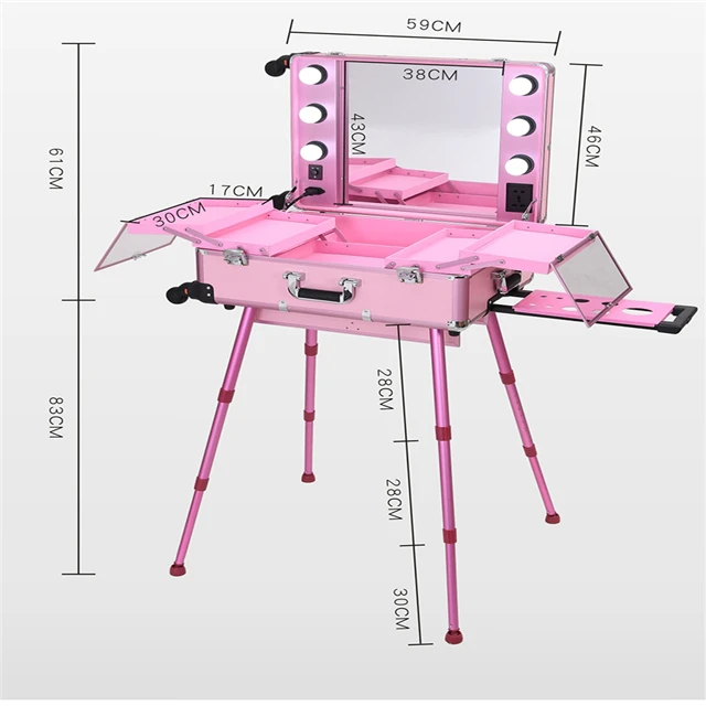 

hot makeup case with drawers Studio Makeup Artist Cosmetic Case with Light Bulb Adjustable Leg Mirror Cosmetic Black Train Table, Pink, white, black