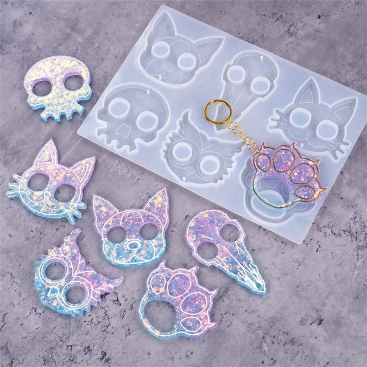 

Y1289 cat self defense keychain silicone mold for resin crafts, Pink
