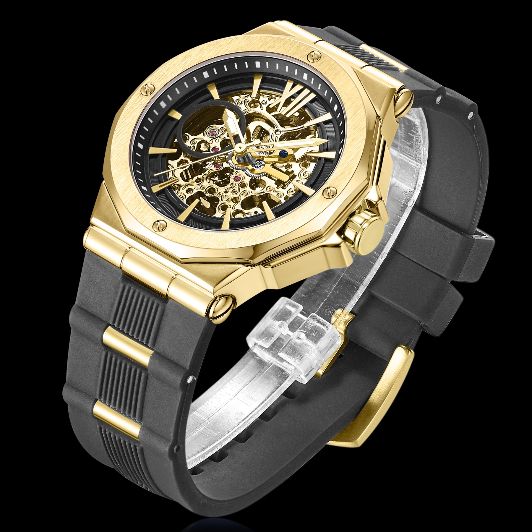 

Luxury Brand Relojes Hombre Man Gold Mechanical Wrist Automatico Watch Waterproof Transparent Skeleton Wrist Watch Automatic, Customized colors accepted