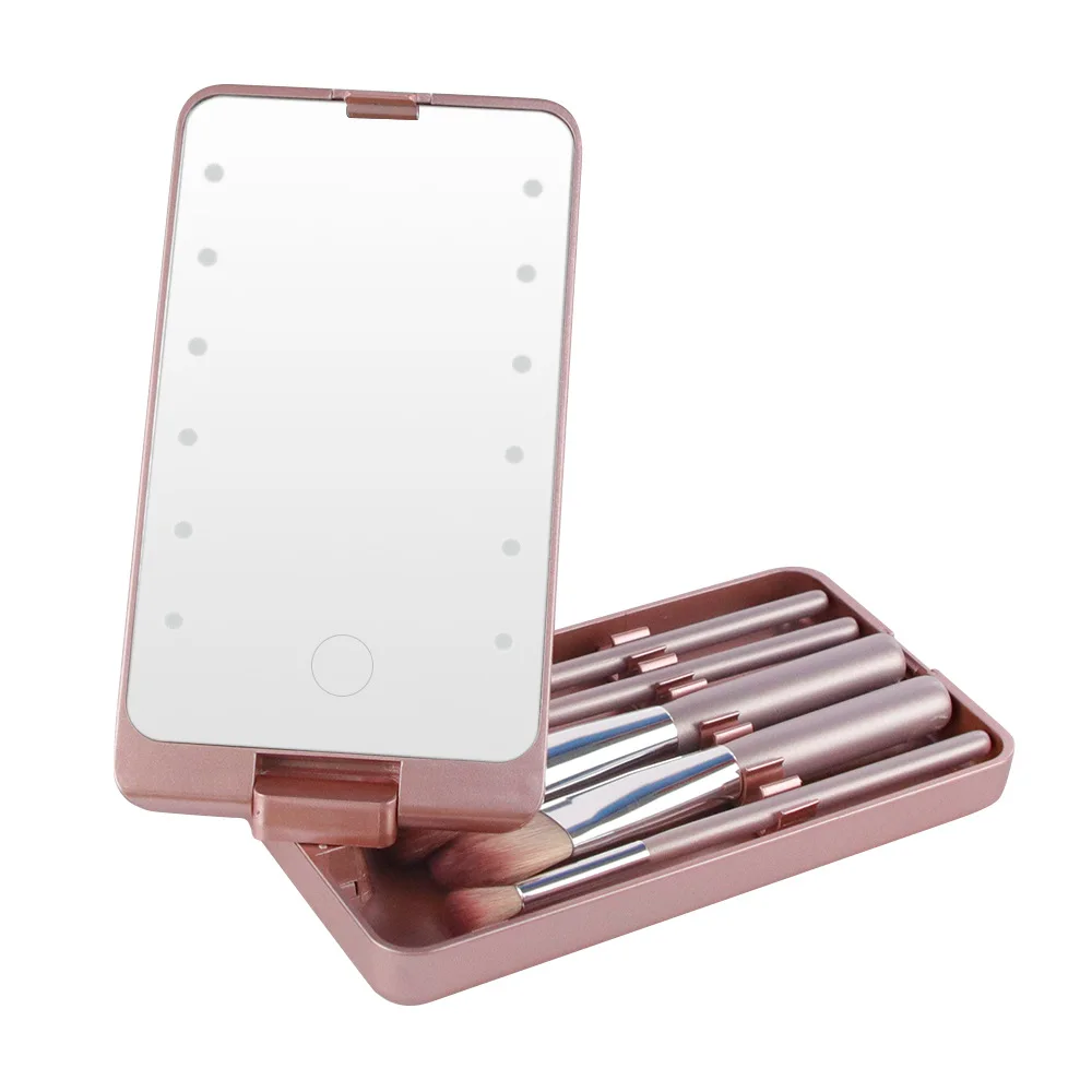 

Single Side Led Cosmetics Mirror 360 Foldable Make up Mirror box with 5 makeup brush storage