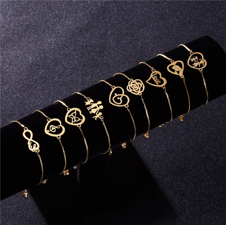 

18 K Gold Charm Stainless Steel Bracelet Hollow Heart Butterfly Flower Music Note Women Bracelet
