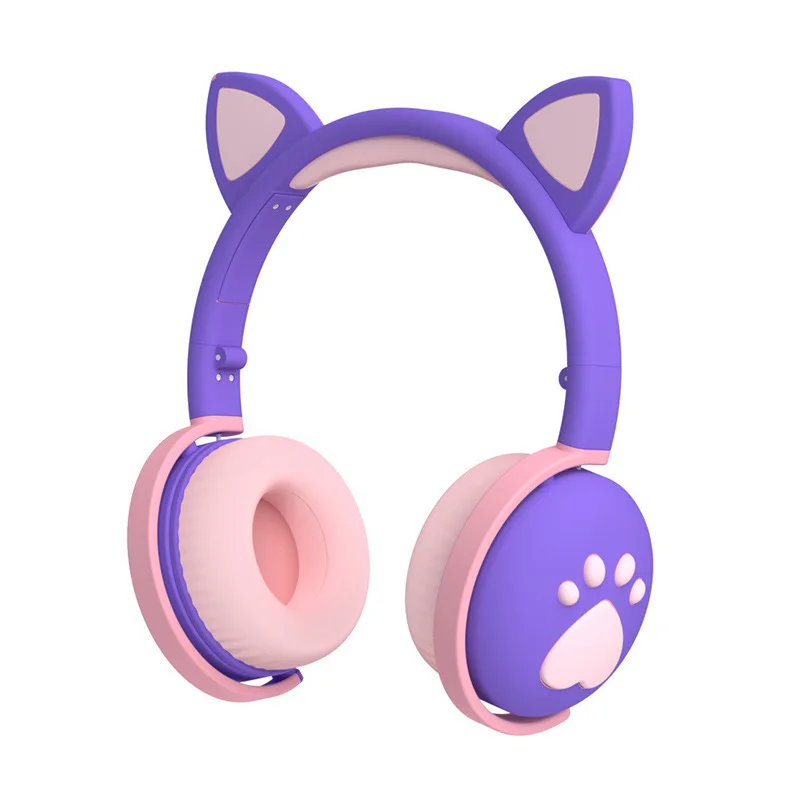 

2020 Newest Cute Cat Ear Wired Gaming Headset 5.0+Edr Foldable Cute Colored Lighting Wireless Headphone