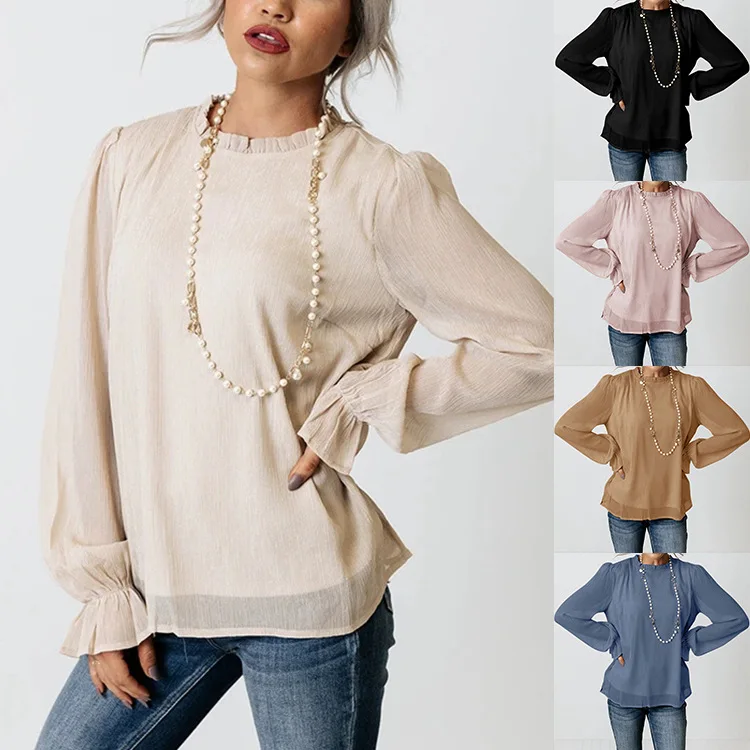 

Custom Logo Fashion Chiffon Blouse Spring Solid Color Sexy Women Blouse Women'S Blouses Shirts