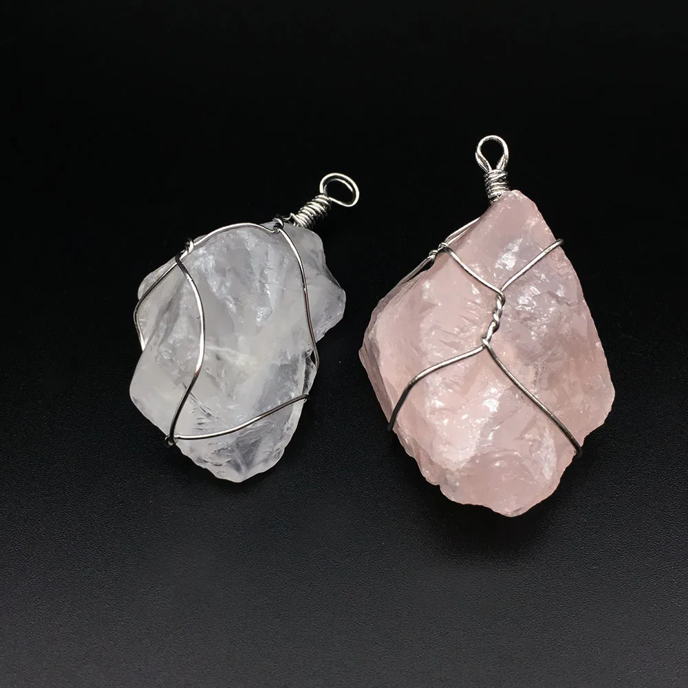 

Hot Sale Clear Quartz Pendant Rose Quartz Tumble Rough Stone Necklace