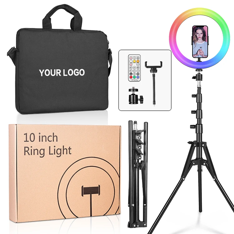 

Usb Ring Lamps 10 Inch 26cm Dimmable Rgb Led Selfie Ring Lights With Remote And 1.6m Stand For Live Streaming Vlog