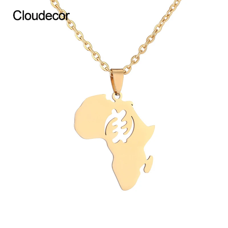 

Africa Symbol Map Necklace Jewelry Trendy Gold Plated Pendant Necklace For Gift Country Shape Africa Stainless Steel Necklace, 18k gold