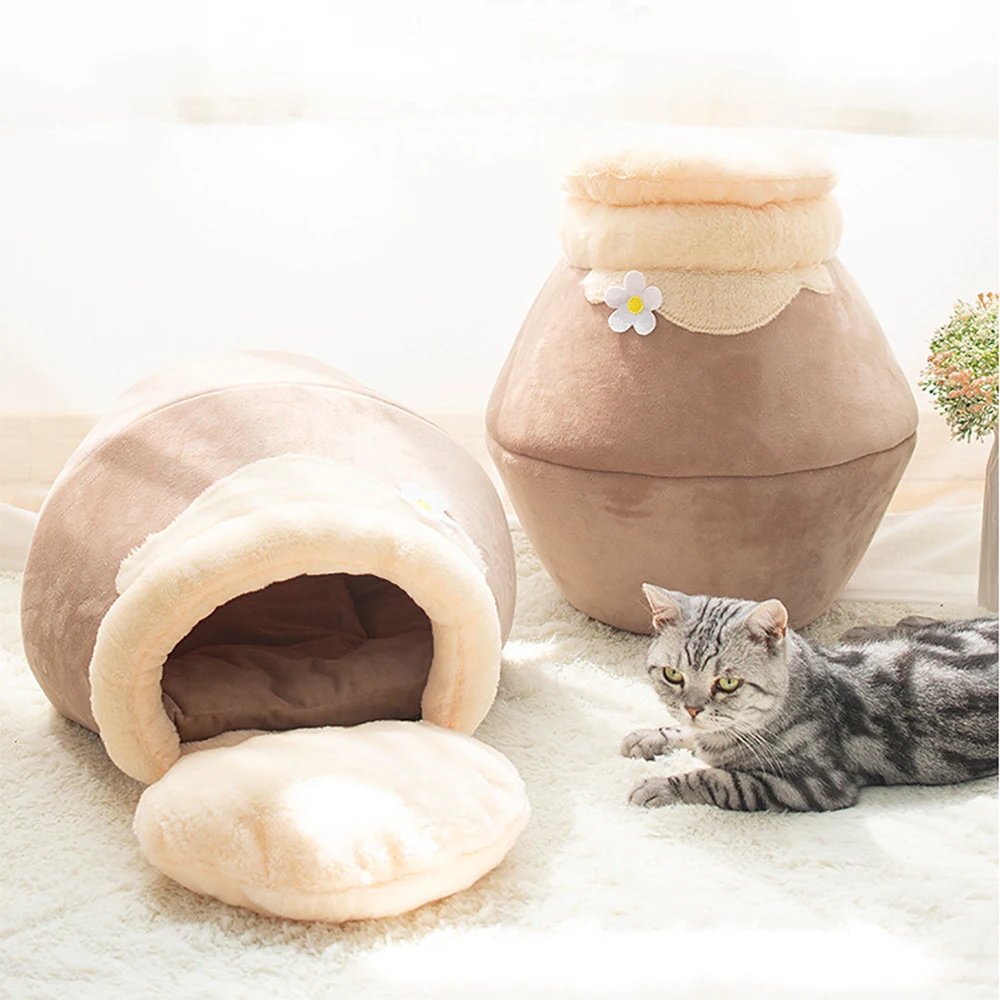 

3in1 bed for Dog Soft Nest Kennel Cat Pot Shaped Cave House Sleeping Bag Mat Pad Tent Pet Winter Warm Cozy Bed, Grey/green/brown