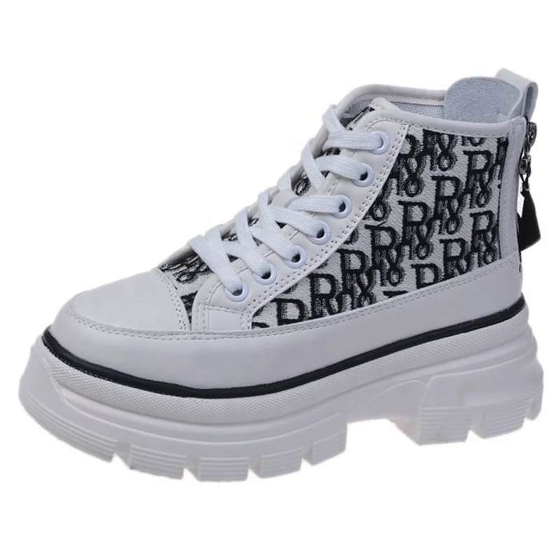 

Wholesale Chucky PU white sports shoes women's new Korean zipper custom high top sneakers platform fashion sneakers 2020 women, Black white