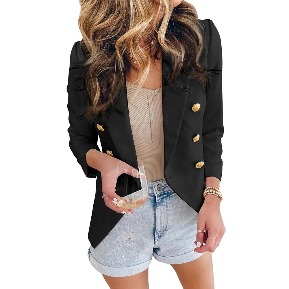 

Autumn And Winter Slimming Slim Short Pure Color Simple Double Breasted Small Suit Jacket Women