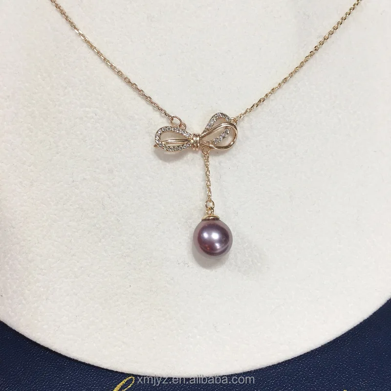 

Exquisite Demon Purple Edison Freshwater Pearl Pendant 18K Gilded Bow Necklace Jewelry