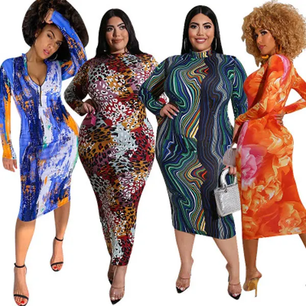 

20730-MX53 pencil print xxxxxl plus size dress fall clothing for women sehe fashion