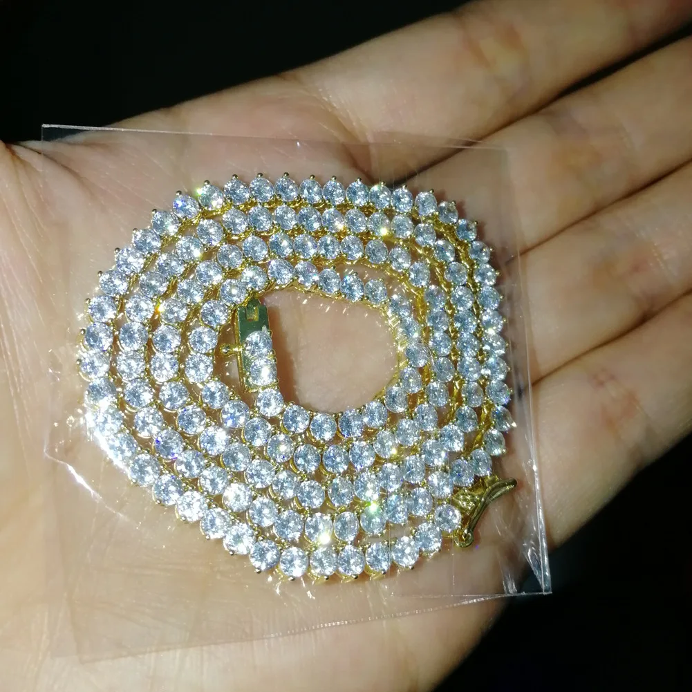 

Hiphop 18k Gold Iced Out Diamond Chain Necklace Stainless Steel Chain CZ Tennis Necklace For Men And Women