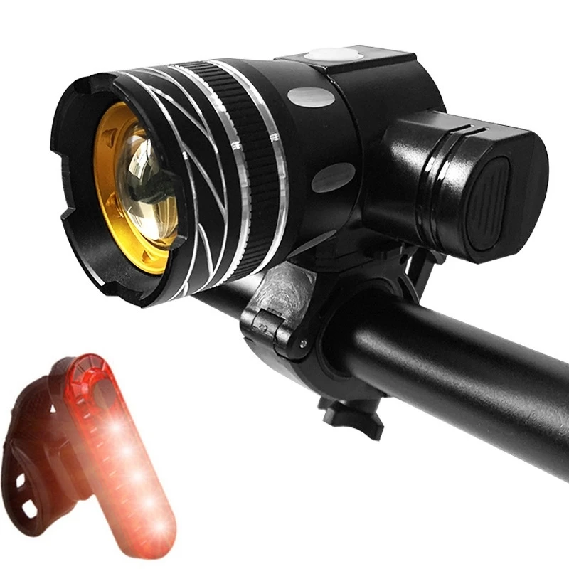 

New Disposable 7602 LED USB Charging Telescopic Zoom Bicycle Front Light, Specification: Headlight + 056 Taillight Bike Light