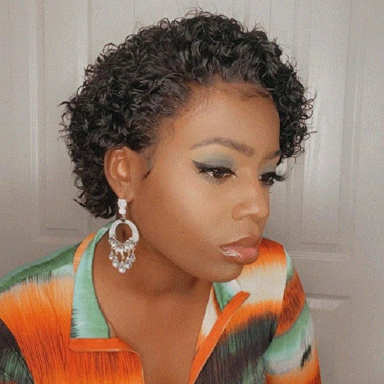 

Short pixie cut curly lace wig 100% human hair 13x3 lace front wig pixe cut wig curly