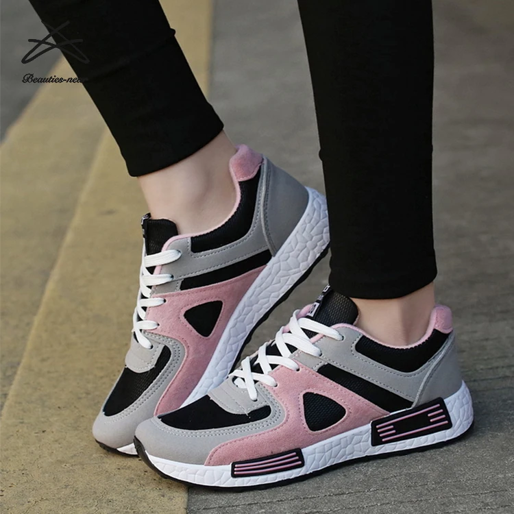 

New design women lace up breathable soft net PVC sole casual lady sneaker shoes