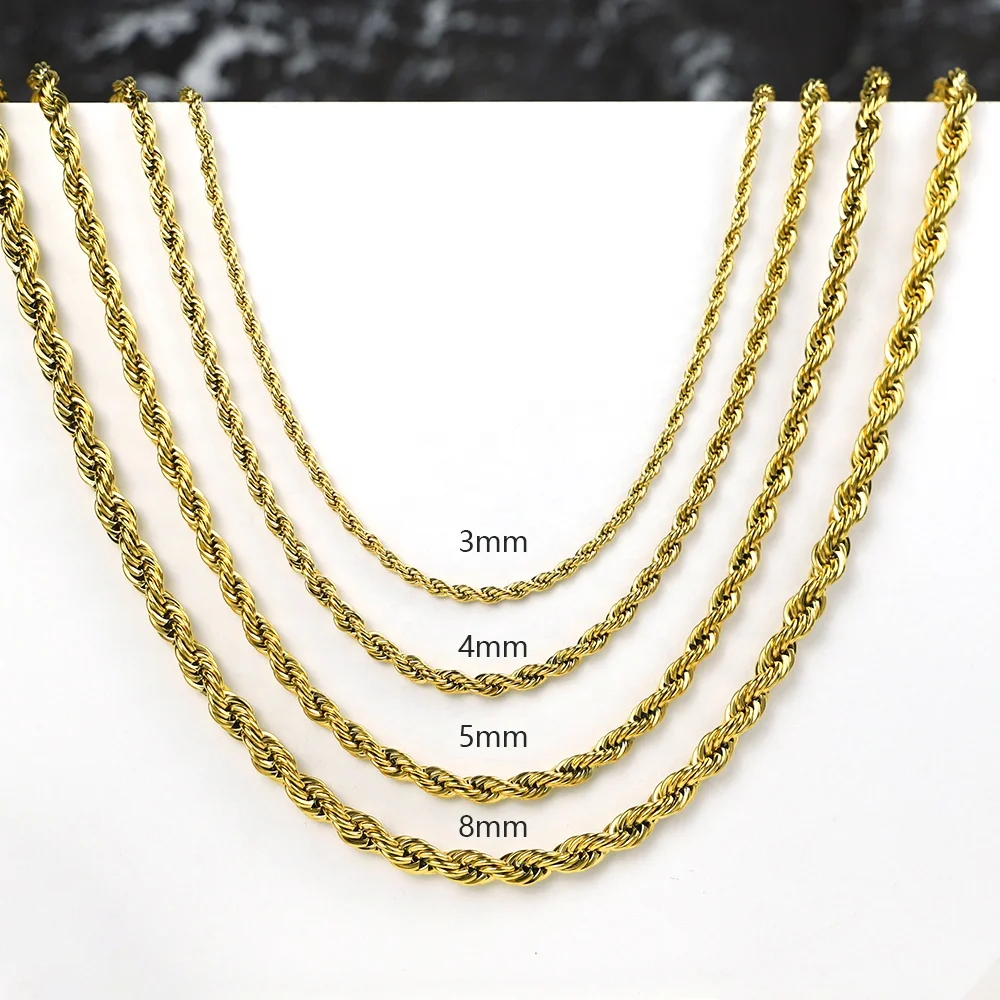

Waterproof Custom 18K Gold Plated Stainless Steel Necklace Roll for Jewelry Making Rope Chain for Men