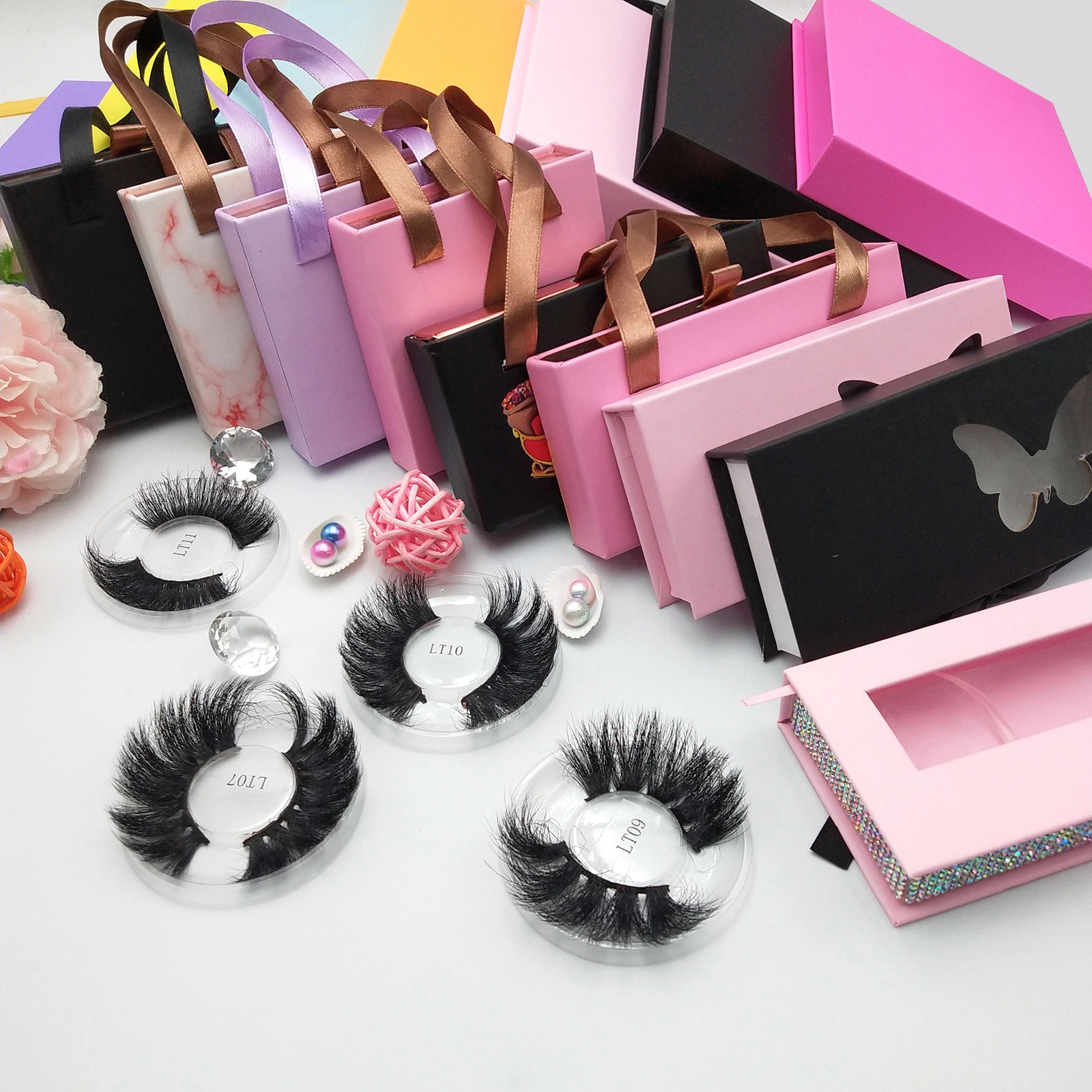 

custom logo eyelash packaging box 2021 private label real mink fur full strip lashes wholesale 25mm 3d mink eyelashes vendor, Natural black mink eyelash extension