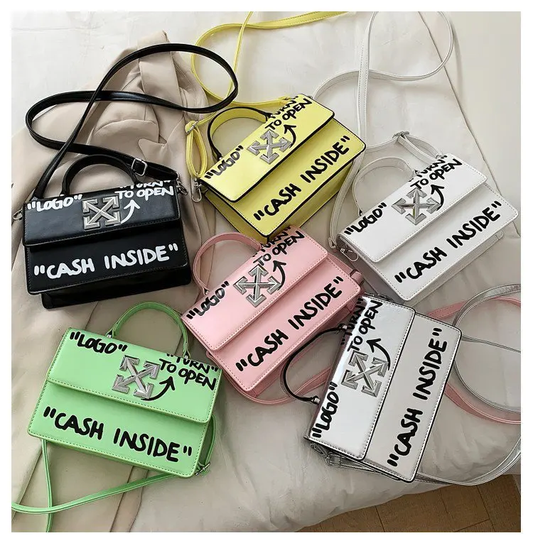 

Ladies Fashion Small Square Bags Letter Pattern Shoulder Messenger Bag 2020 Solid Color Crossbody Bags Graffiti Handbags