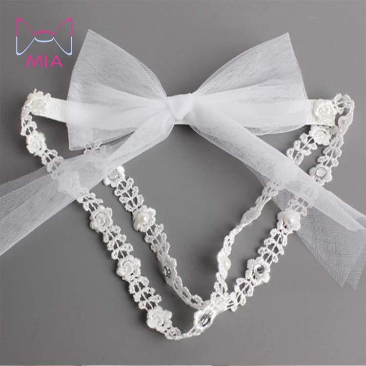 

Free Shipping fairy white veil bowknot elastic headband hair accessories for baby girls kids summer hair decoration, Picture shows