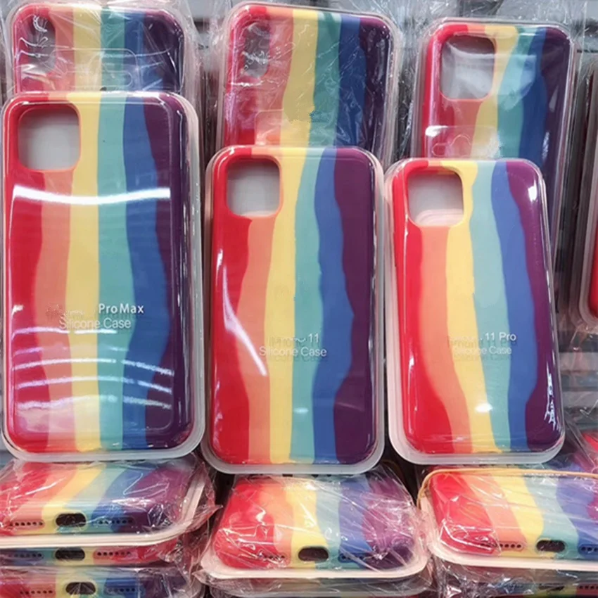 

DHL free shipping Original Liquid Silicone case gradient rainbow color cell phone case cover for iphone 12 11 pro max XS MAX 7 8, Rainbow colors