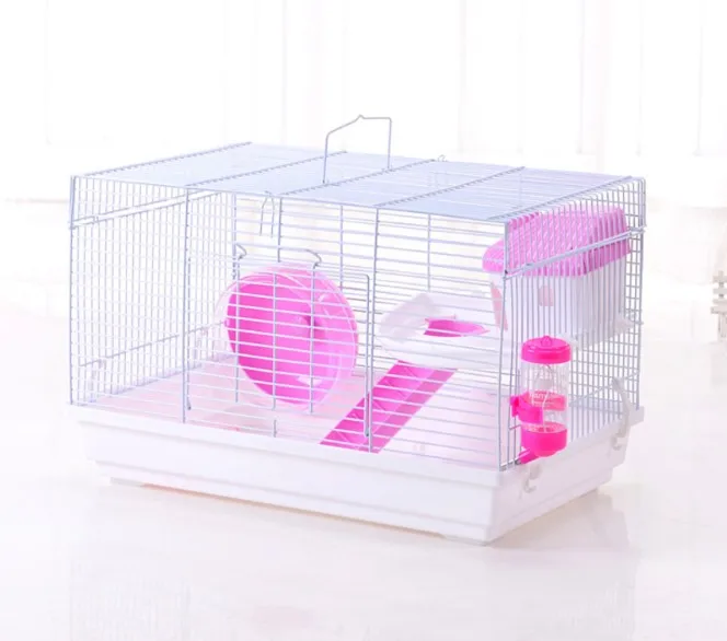 

Wholesale basic hamster cage luxury rabbit cage with platform kettle food bowl oversized running wheel