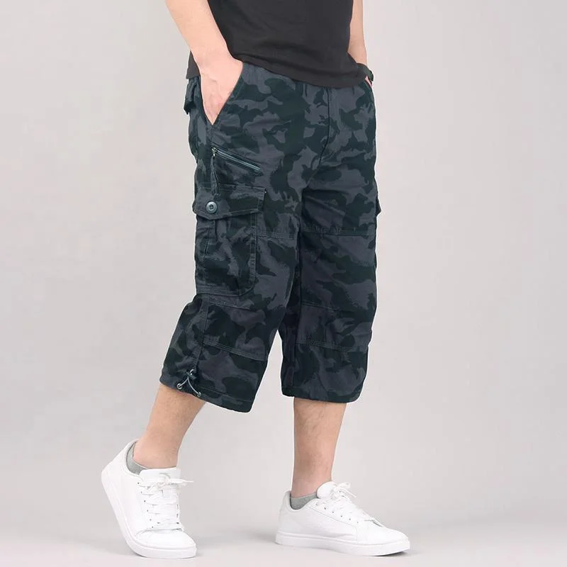 Long Length Cargo Shorts Men Summer Casual Cotton Multi Pockets Hot Breeches Cropped Trousers Camouflage Shorts 5XL