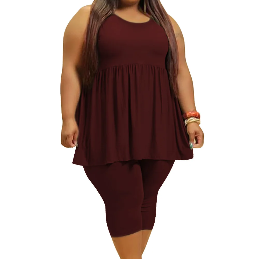 

new designer two piece set women clothing plus size solid color sleeveless two piece sport jogging sets women 2piece summer sets, Black/green/blue/wine red