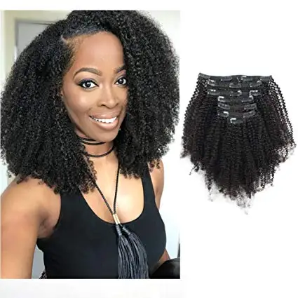 

Wholesale Mongolian Afro Kinky Curly Human Hair Weave Clip In Hair Extensions, Brazilian Afro Clip ins 120g 8pcs