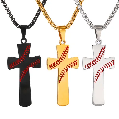 

N1371 Baseball Printed Cross Pendant Necklace Hip Hop Baseball Necklace Bible Verse Christ Prayer Necklaces