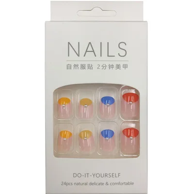 

Nail Products Suppliers 24pcs Short Fake Nails with Glue Tabs Full Cover False Nai Women Party Wedding Christmas Fake Nails