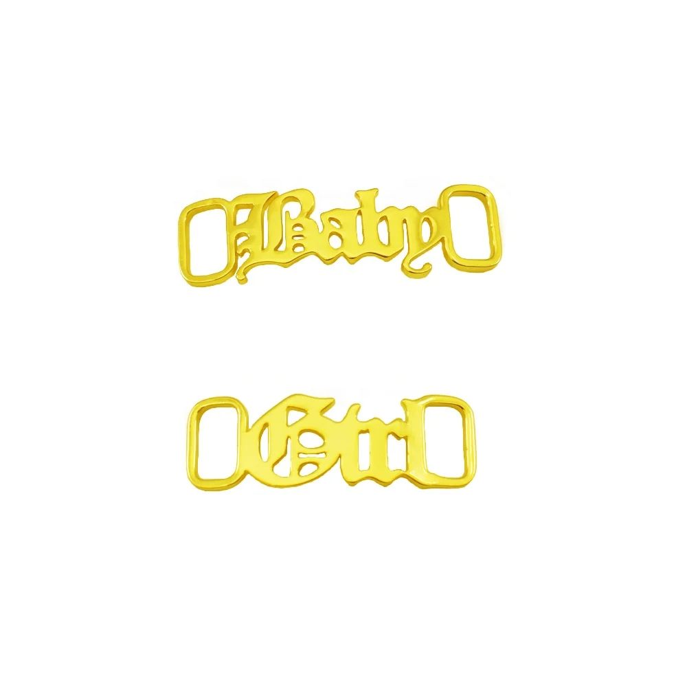 

Gothic Old English Letters Baby Girl Shoelace Buckle Gold Shoe-buckle Accessories For Women Men Babygirl Collier Femme BFF Gift, Gold color and silver color