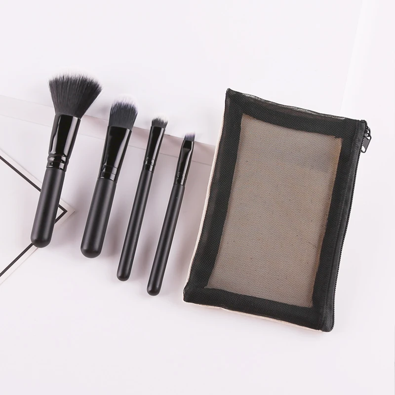 

4pcs Black mini Make up brush set Private Label Professional travel maquillaje mothers day gift for eye shadow and face makeup, As same as pic shows