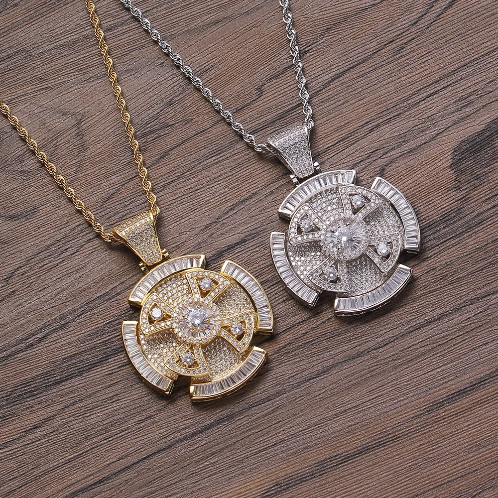 

2021 Sailing Jewelry Mens Iced Out CZ Rotating Cross Pendant Necklace For Mens Cubic Hip Hop Zircon Rotating Cross Necklace