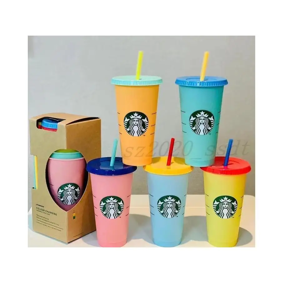 

24Oz Color Change Tumblers Plastic Drinking Juice Cup With Lip And Straw Magic Coffee Mug Costom Starbucks Color Changing Plasti