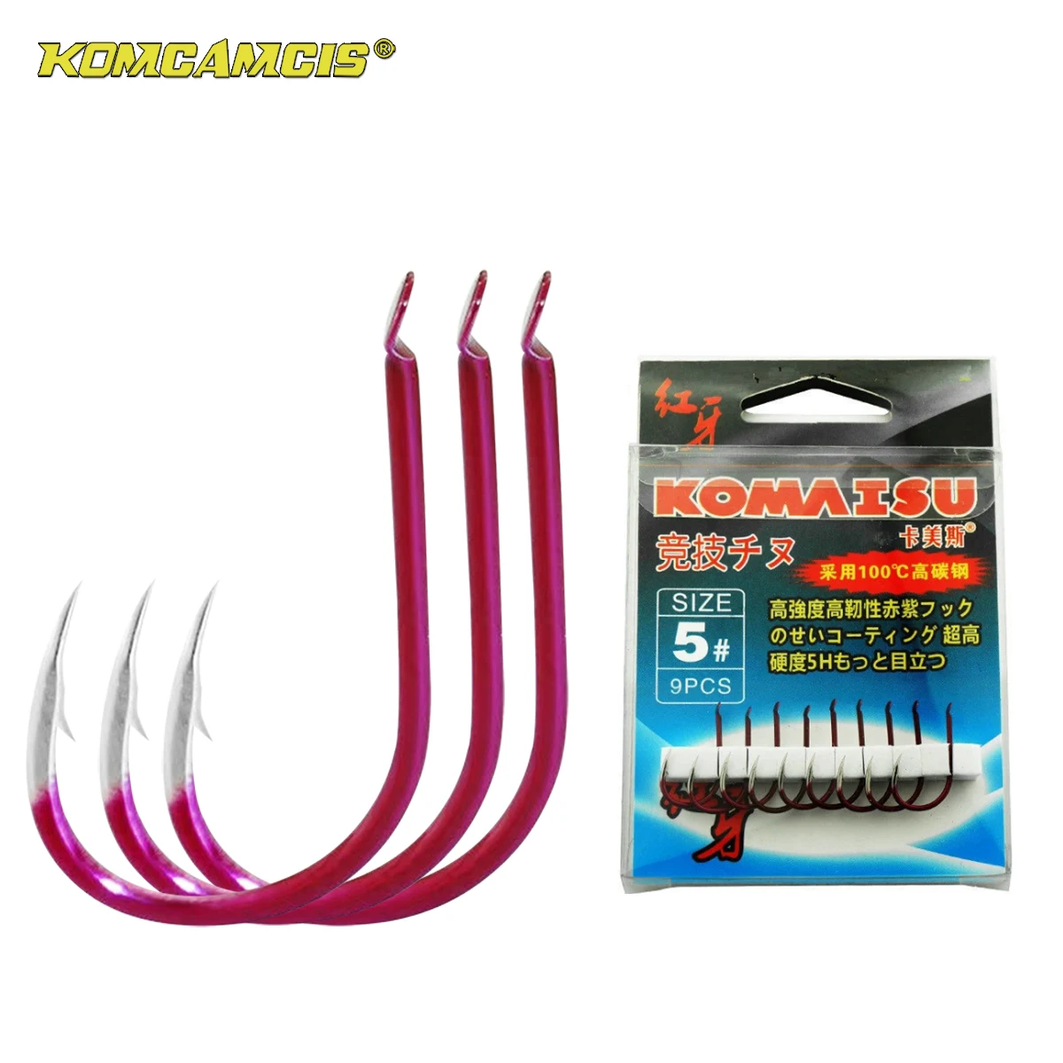 

KOMCAMCIS 5~10pcs per Box Red Attraction Hook Flat Head Eyes High Carbon Steel Fishing Hook